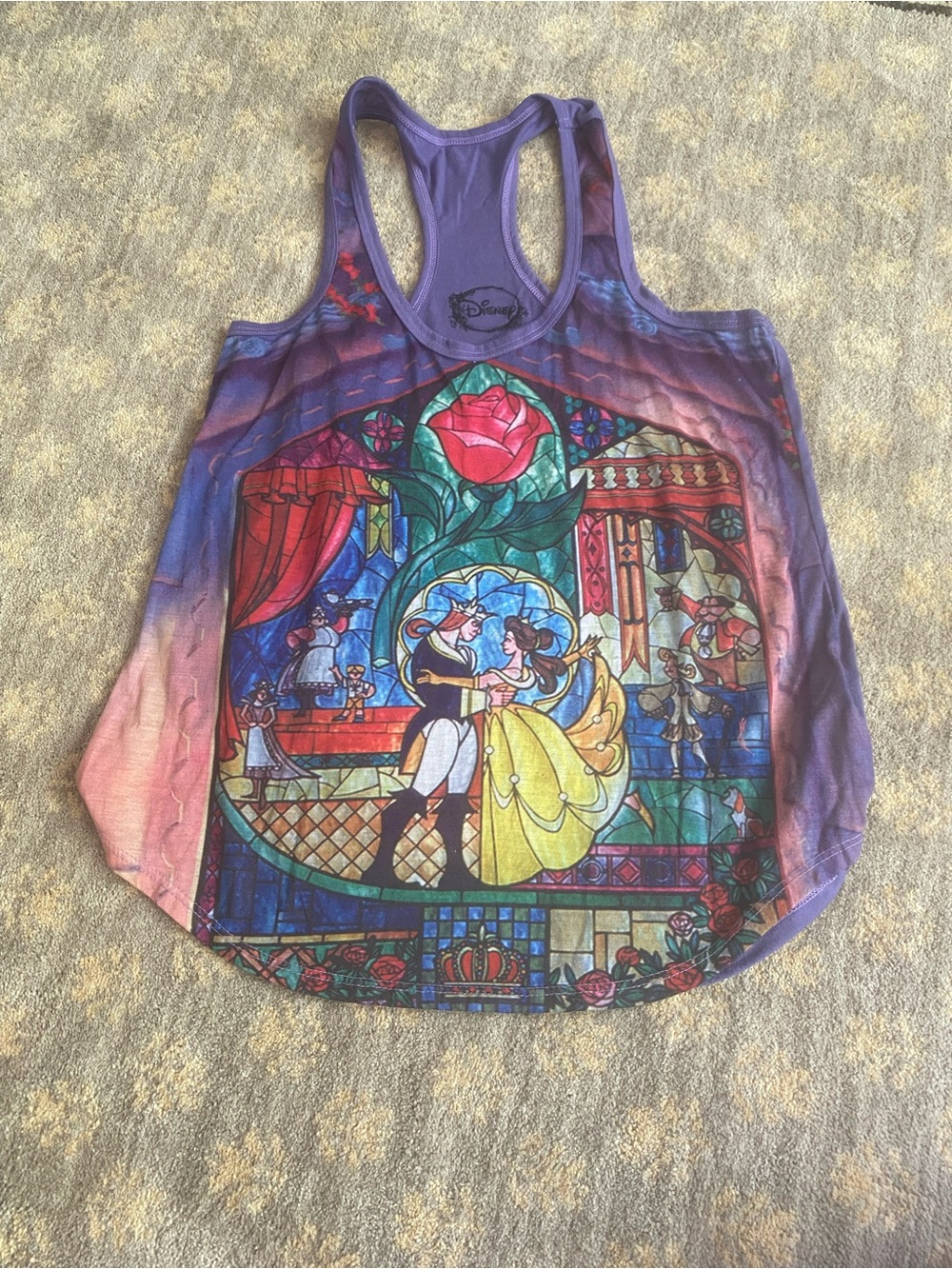 Disney Stained Glass Belle & Beast Tank Top - Purple, Yellow, Red